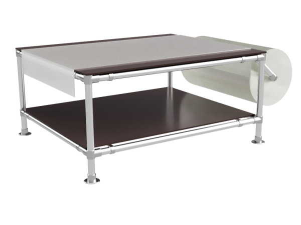 Inpaktafel 1,25 x 1,60 m voor lange producten met 2 etages en foliehouder - buis Ø 33,7 mm